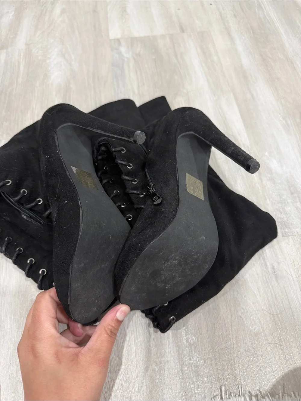 Black Over-the-Knee Lace-Up Heeled Boots - Women's